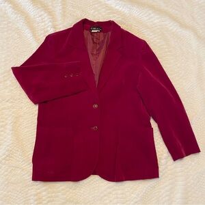 VTG 100% Cotton Velvet Blazer Jacket Women L Maroon Career Classic Money Church